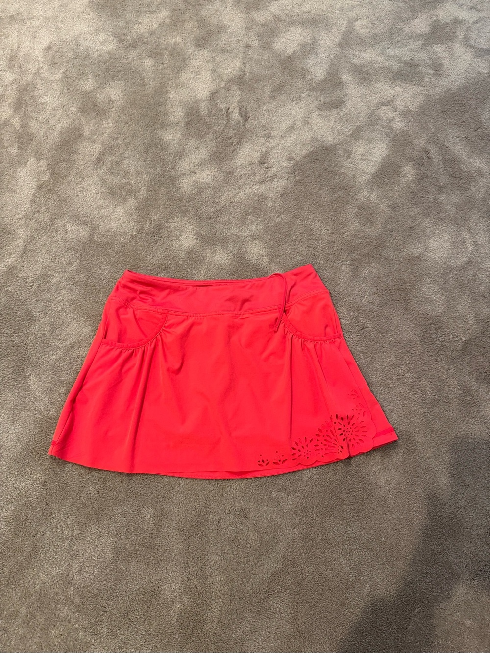 Athleta Coral Red Circle Skirt with Laser-Cut Detail